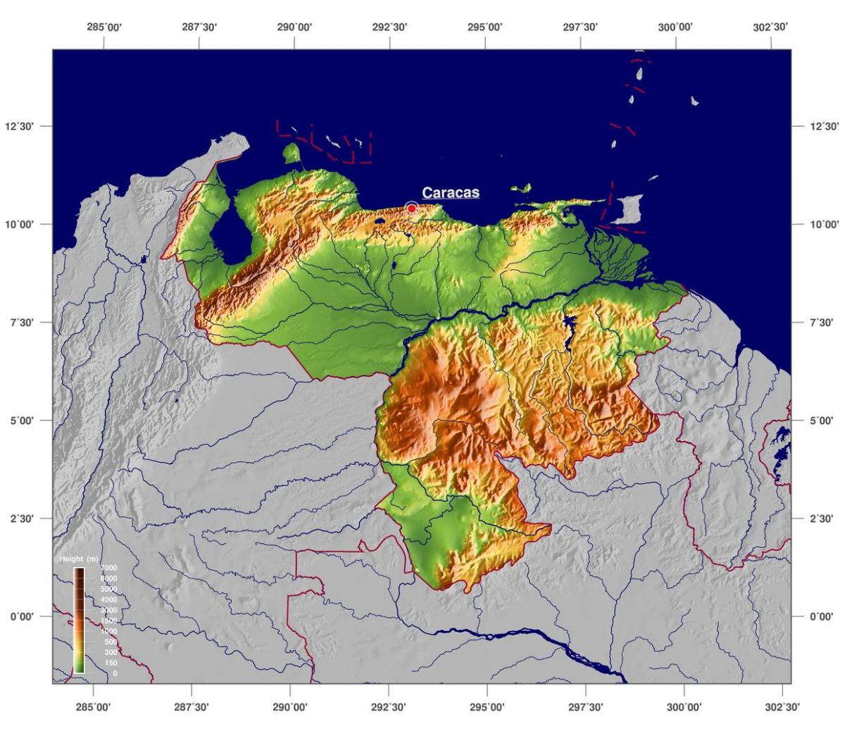 bản đồ của bản đồ vật lý của venezuela
